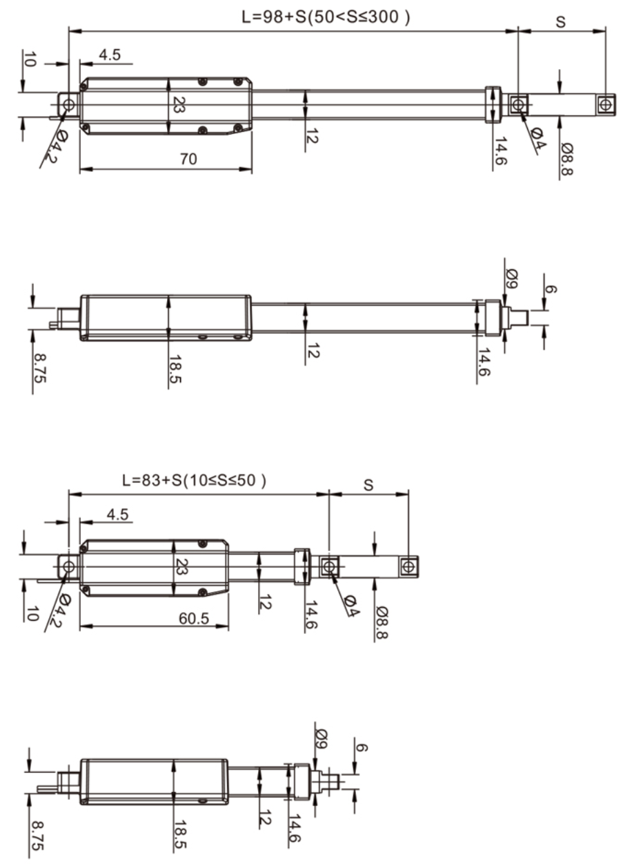 HTK15 miniature linear actuator dimensional drawing