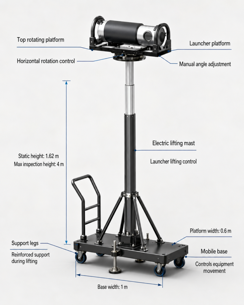 GIS inspection equipment layout with 4 m maximum detection height and mobile support base