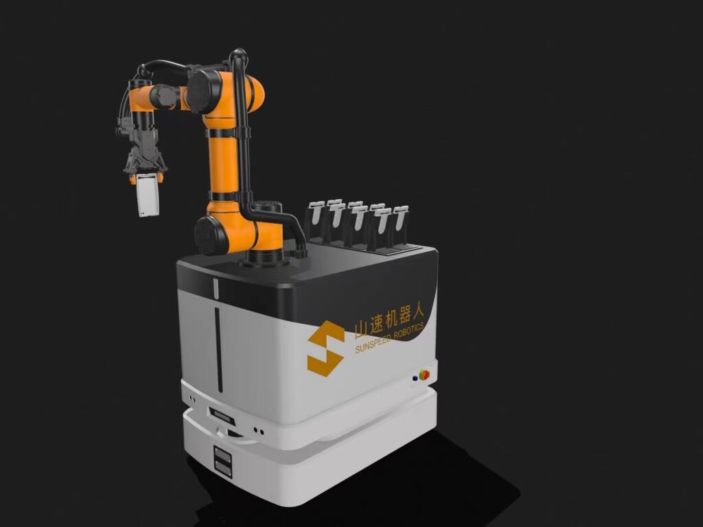 Lifting column application in AGV robot with robotic arm