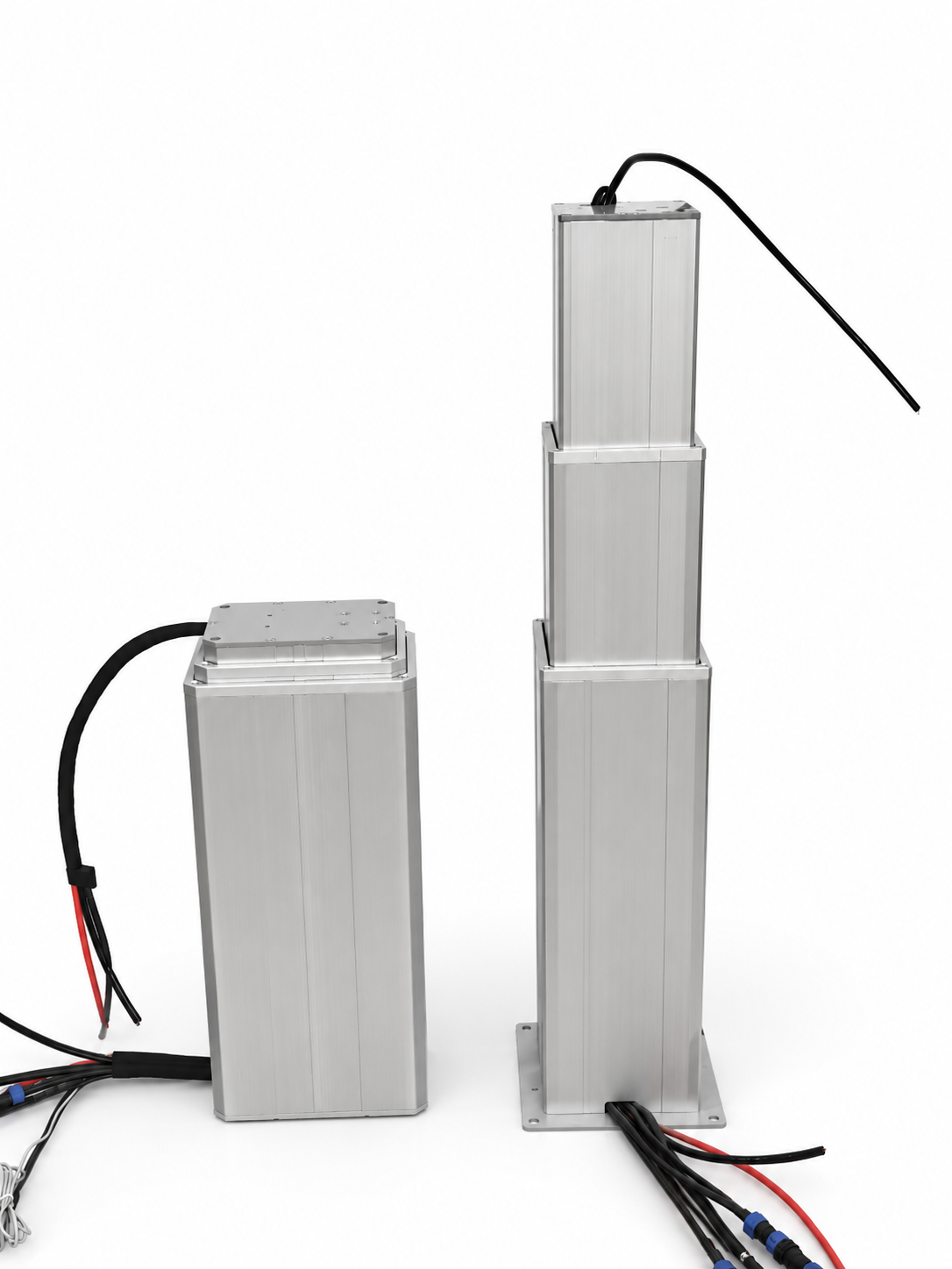 Actual GEMING HTA3 and HTD3 lifting columns shown retracted and extended
